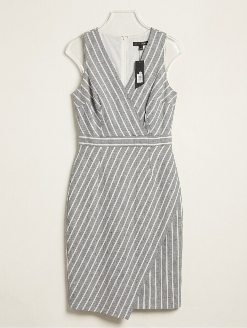 NWT Banana Republic Sleeveless Cotton Linen Blend Faux Wrap sheath dress Sz 4